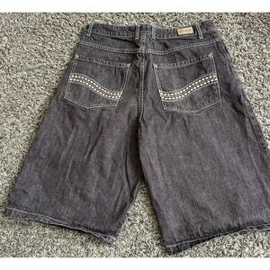 Vintage Y2K Knockout Denim Brown Embroidered Hip Hop Skater Shorts Size 36x12
